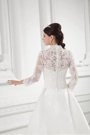 Satin V Neckline A Line Lace Gown