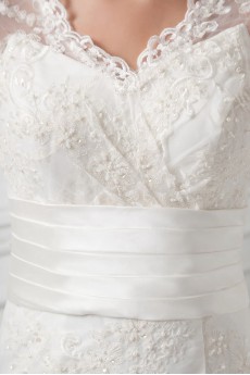Organza V Neckline A Line Gown with Three-quarter Sleeves