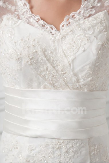 Organza V Neckline A Line Gown with Three-quarter Sleeves