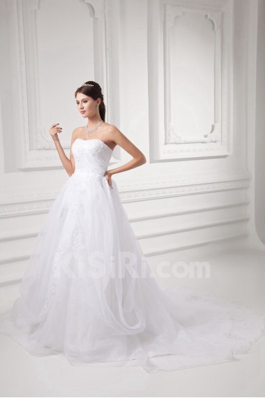 Organza Strapless A Line Gown with Embroidery