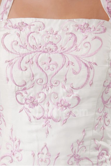 Taffeta Halter A Line Gown with Embroidery