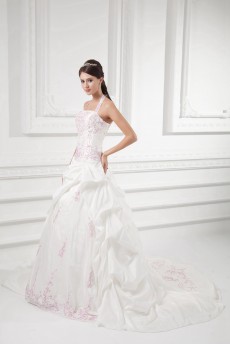 Taffeta Halter A Line Gown with Embroidery
