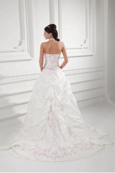 Taffeta Halter A Line Gown with Embroidery