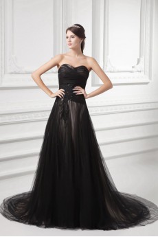 Net and Satin Sweetheart A Line Gown with Embroidery