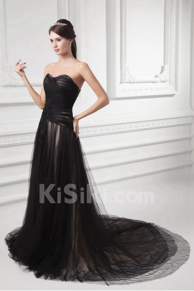 Net and Satin Sweetheart A Line Gown with Embroidery