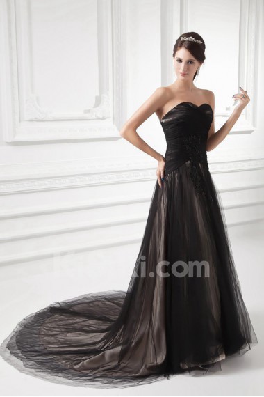 Net and Satin Sweetheart A Line Gown with Embroidery