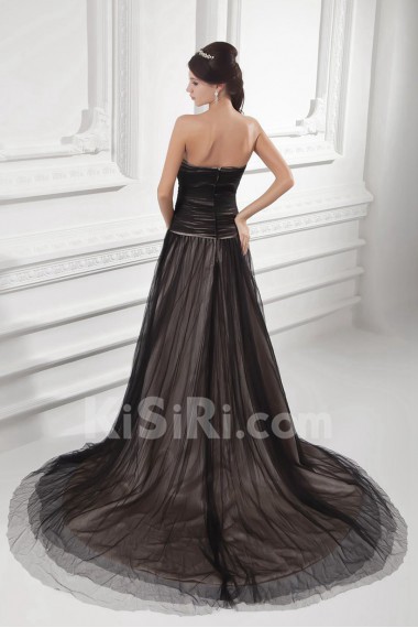 Net and Satin Sweetheart A Line Gown with Embroidery