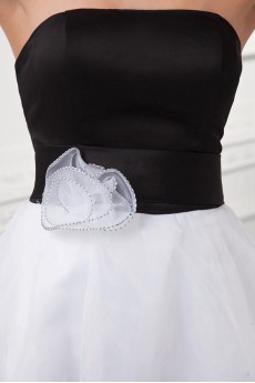 Organza Strapless Short Gown with Hand-made Flower