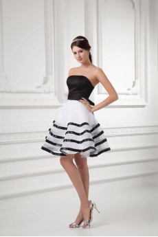 Organza Strapless Short Gown with Hand-made Flower