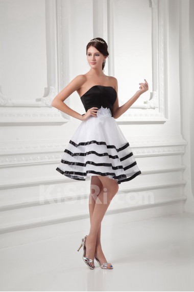 Organza Strapless Short Gown with Hand-made Flower