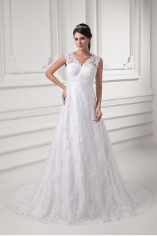 Lace V Neckline A Line Gown