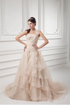 Organza Halter A Line Gown with Embroidery