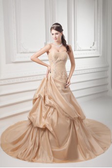 Taffeta Strapless A Line Gown with Embroidery