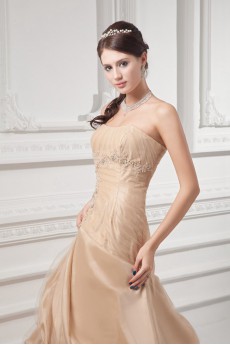 Taffeta Strapless A Line Gown with Embroidery
