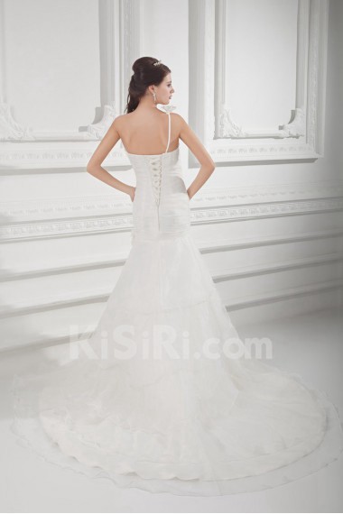 Organza One Shoulder A Line Gown with Hand-made Flowers
