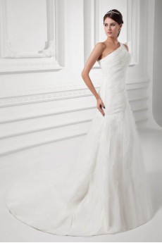 Organza One Shoulder A Line Gown