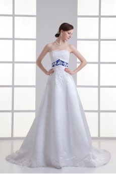 Organza Strapless A Line Gown with Embroidery