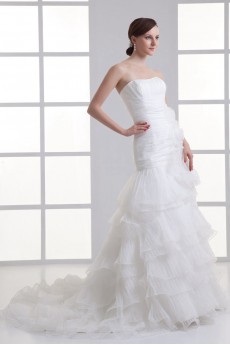 Organza Strapless A Line Gown with Hand-made Flowers