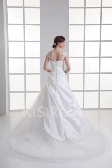 Taffeta Strapless A Line Gown with Hand-made Flowers