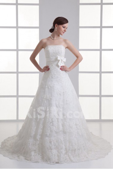 Satin and Net Strapless A Line Gown with Sash