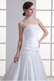 Satin Strapless A Line Gown with Embroidery