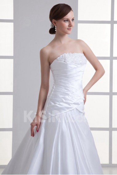 Satin Strapless A Line Gown with Embroidery
