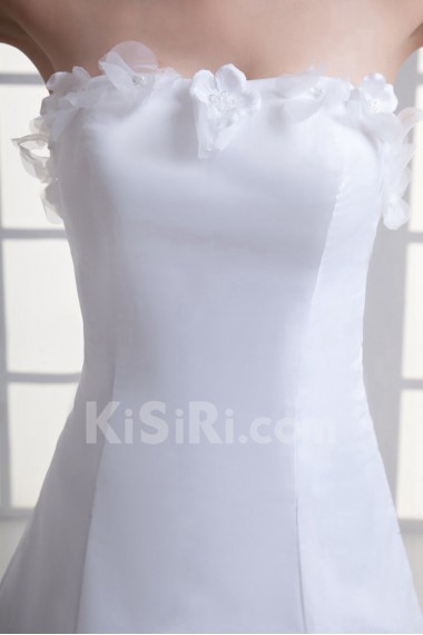 Satin Strapless A Line Gown with Embroidery
