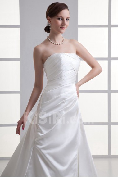 Satin Strapless A Line Gown with Embroidery