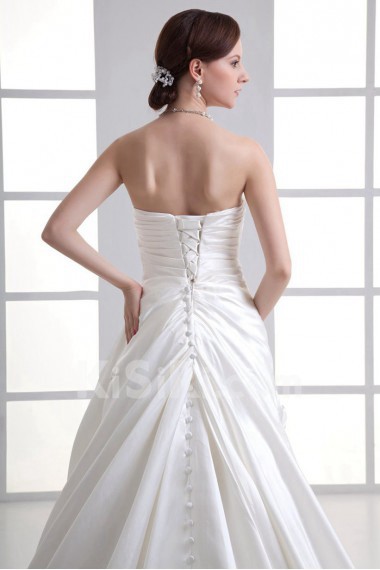 Satin Strapless A Line Gown with Embroidery