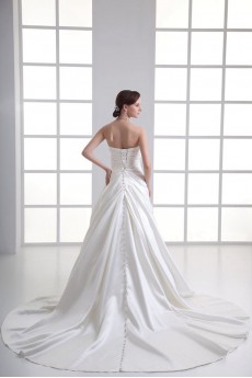 Satin Strapless A Line Gown with Embroidery