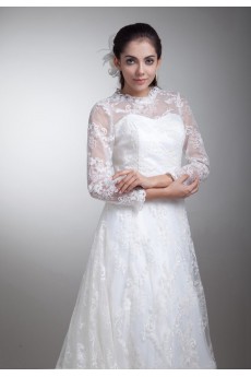Satin and Lace A Line Gown with Three-quarter Sleeves