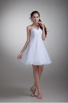 Organza One Shoulder Short Gown with Embroidery