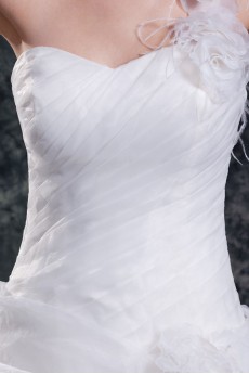 Organza One Shoulder A Line Gown with Feather