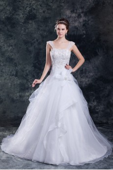 Organza A Line Gown with Embroidery