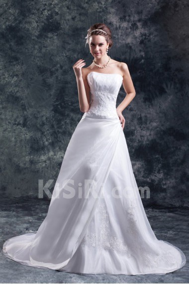 Organza Scoop A Line Gown with Embroidery