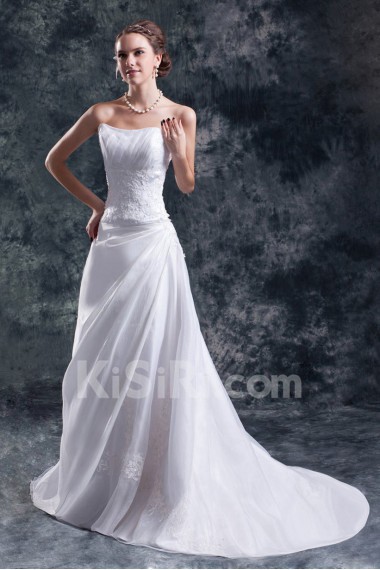 Organza Scoop A Line Gown with Embroidery