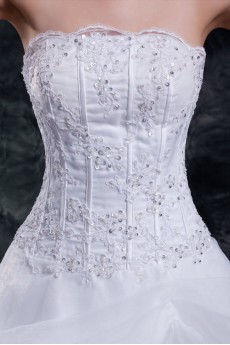 Organza Strapless A Line Gown with Embroidery