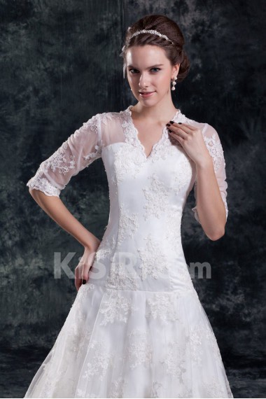 Lace V-Neck A Line Half-Sleeves Gown