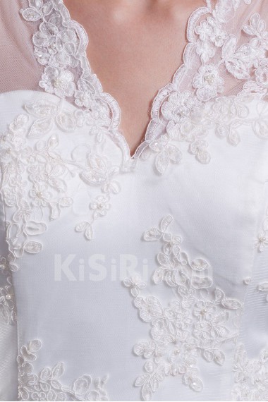 Lace V-Neck A Line Half-Sleeves Gown
