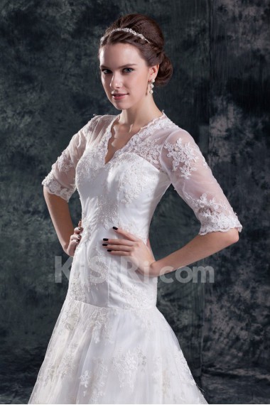 Lace V-Neck A Line Half-Sleeves Gown