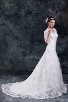 Lace V-Neck A Line Half-Sleeves Gown