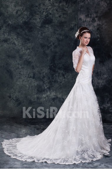 Lace V-Neck A Line Half-Sleeves Gown