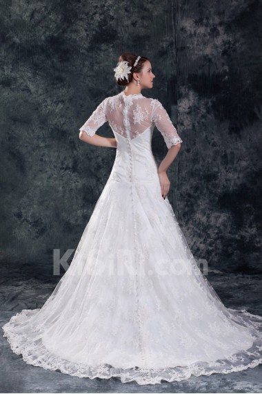 Lace V-Neck A Line Half-Sleeves Gown
