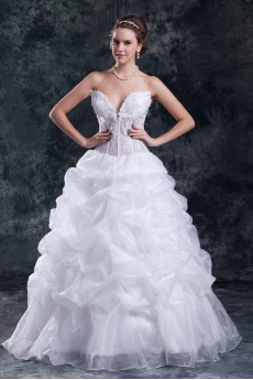 Organza V-Neck A Line Gown with Embroidery