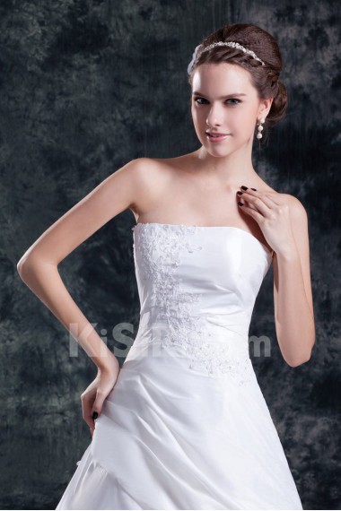 Taffeta Strapless A Line Gown with Embroidery