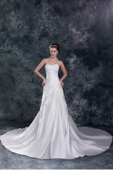 Satin Strapless A Line Gown with Embroidery