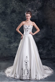 Satin Sweetheart A Line Gown with Embroidery