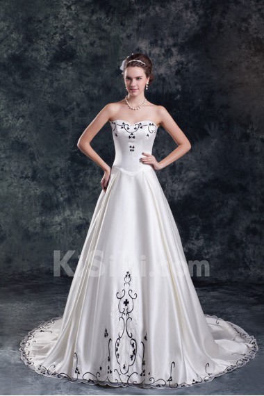 Satin Sweetheart A Line Gown with Embroidery