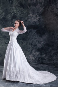 Satin Sweetheart A Line Gown with Embroidery