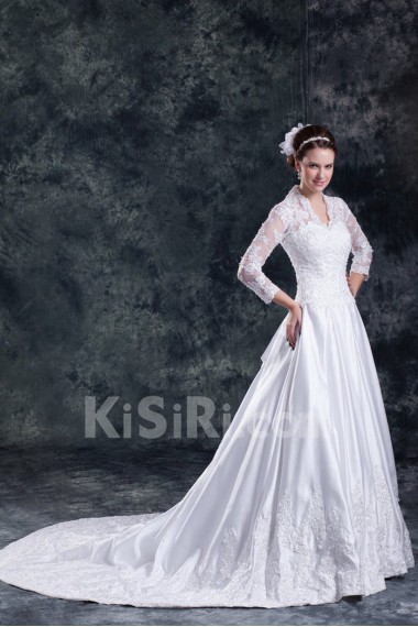 Satin Sweetheart A Line Gown with Embroidery
